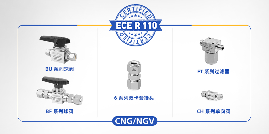 符合 ECE R110 认证的蓝狮在线接头、阀门和过滤器