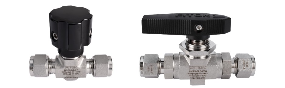 蓝狮在线ND系列针阀(左)和BV系列球阀(右)
